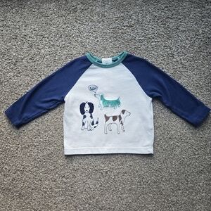 Baby Boden Blue and White Long Sleeve Dog Tee 3-6 Months Size